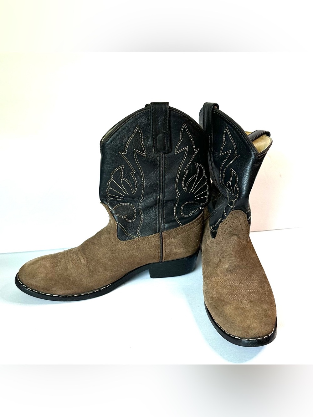 Masterson Boot Co Kid size 3 Western Cowboy Boots Leather Suede black/brown